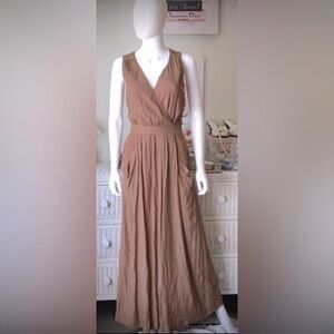 Reiss Maxi Dress Low Cut Gown w/ Ruffled Skirt Sleeveless in Brown size 0